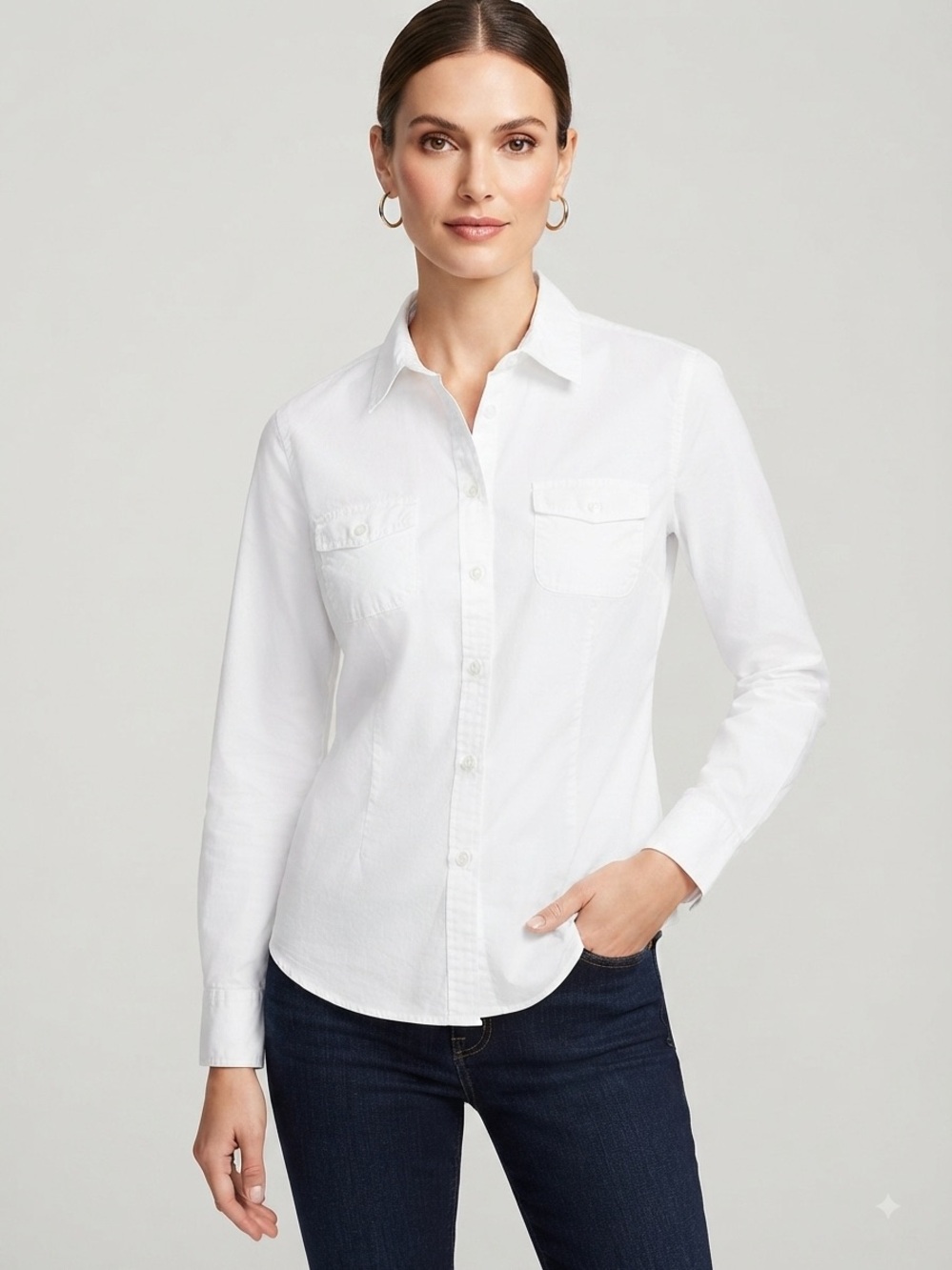 Talbots 100% Cotton Tailored Long Sleeve Button Down w/ Dual Chest Pockets Size
